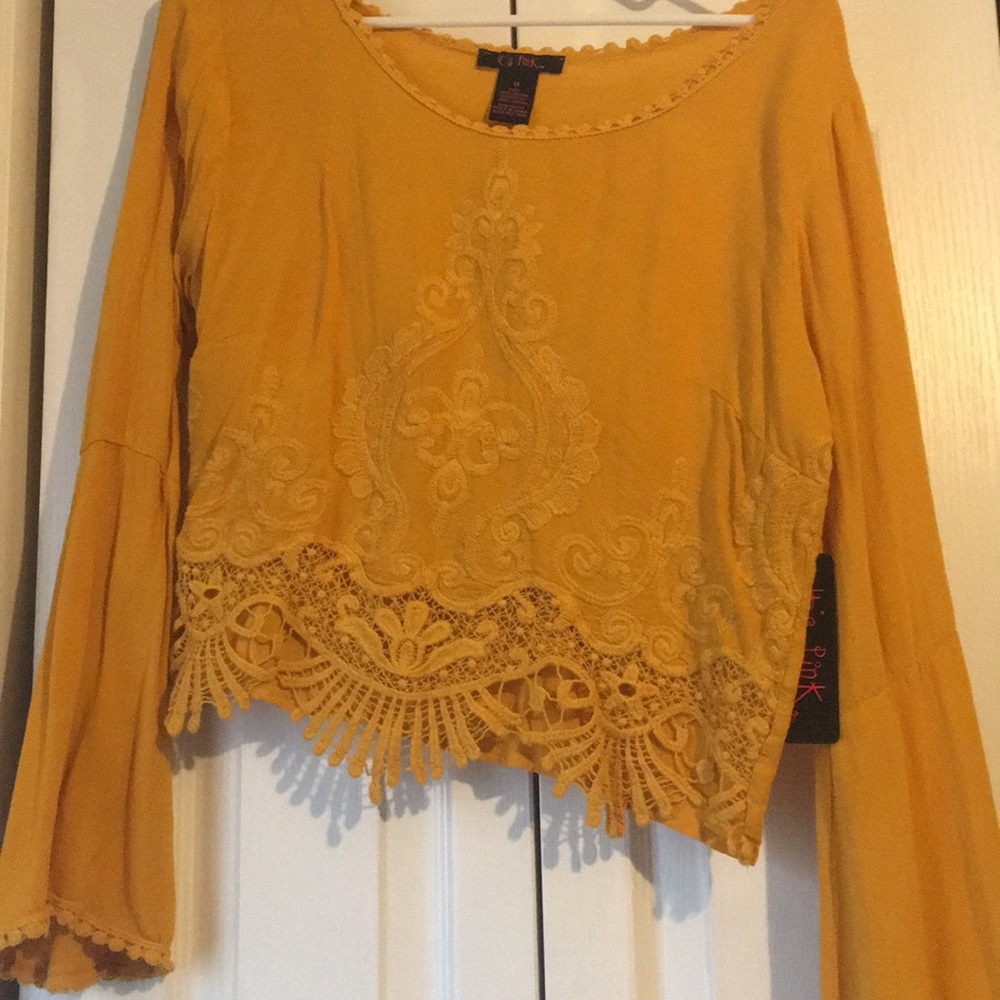 yellow cropped lace long sleeve